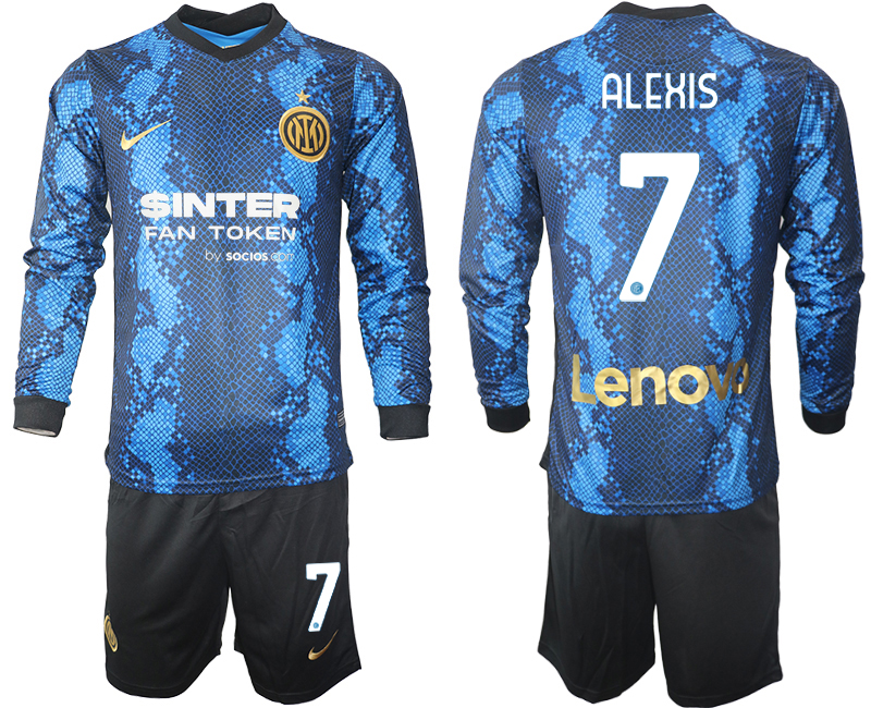 Men 2021-2022 Club Inter Milan home blue Long Sleeve #7 Soccer Jersey